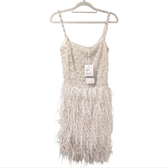 NWT Nadine Merabi Carrie Ivory White Beaded Feather Cocktail Dress Size 2/XS - Picture 3 of 16